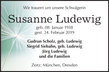 Traueranzeige von Susanne Ludewig von Mitteldeutsche Zeitung Zeitz