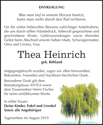 Traueranzeige von Thea Heinrich von Wochenspiegel Weißenfels