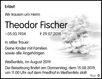 Traueranzeige von Theodor Fischer von Mitteldeutsche Zeitung Weißenfels