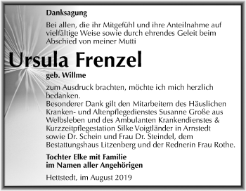 Traueranzeige von Ursula Frenzel von Mitteldeutsche Zeitung Mansfelder Land