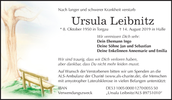 Traueranzeige von Ursula Leibnitz von Mitteldeutsche Zeitung Halle/Saalkreis