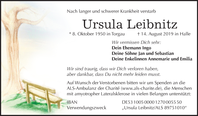  Traueranzeige für Ursula Leibnitz vom 31.08.2019 aus Mitteldeutsche Zeitung Halle/Saalkreis