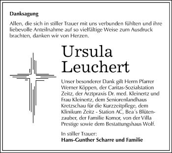 Traueranzeige von Ursula Leuchert von Mitteldeutsche Zeitung Zeitz