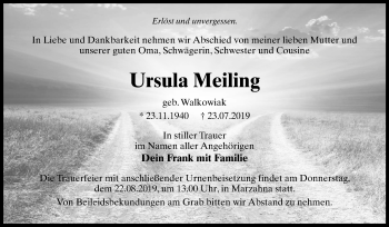 Traueranzeige von Ursula Meiling von Super Sonntag Wittenberg