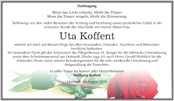 Traueranzeige von Uta Koffent von Mitteldeutsche Zeitung Mansfelder Land