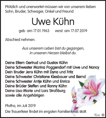 Traueranzeige von Uwe Kühn von Mitteldeutsche Zeitung Weißenfels
