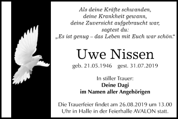 Traueranzeige von Uwe Nissen von Mitteldeutsche Zeitung Halle/Saalkreis