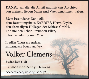 Traueranzeige von Volker Clemens von Mitteldeutsche Zeitung Aschersleben