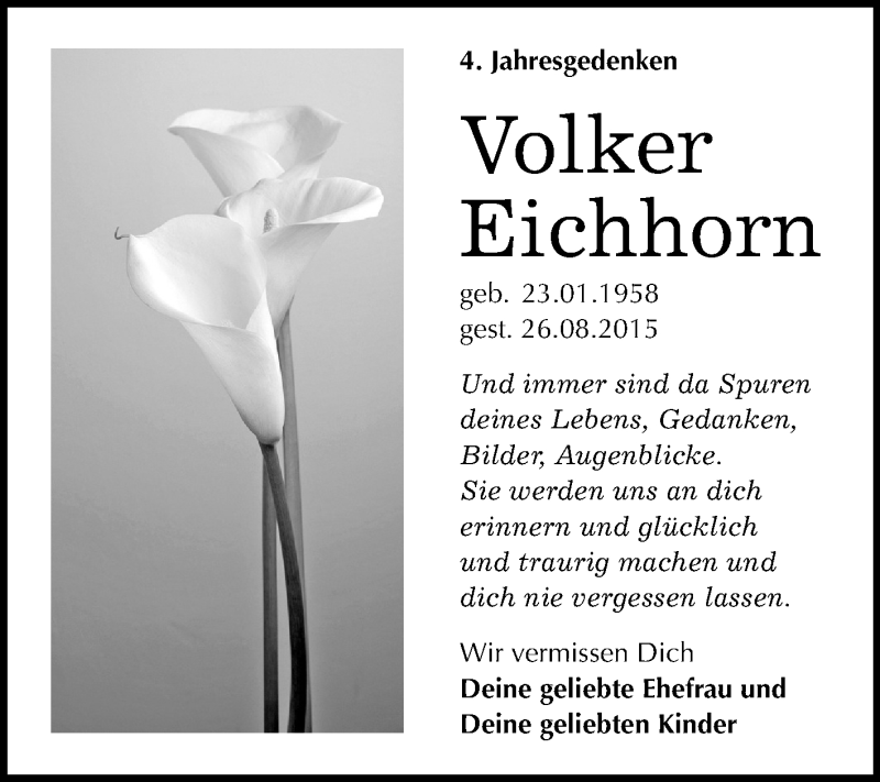  Traueranzeige für Volker Eichhorn vom 26.08.2019 aus Mitteldeutsche Zeitung Naumburg/Nebra