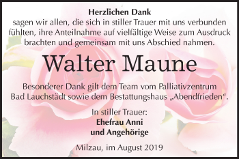 Traueranzeige von Walter Maune von Mitteldeutsche Zeitung Merseburg/Querfurt