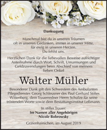 Traueranzeige von Walter Müller von Super Sonntag Wittenberg