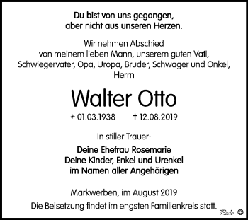Traueranzeige von Walter Otto von Mitteldeutsche Zeitung Weißenfels