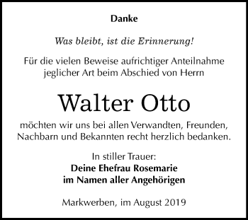 Traueranzeige von Walter Otto von Mitteldeutsche Zeitung Weißenfels
