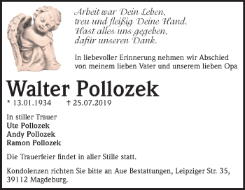Traueranzeige von Walter Pollozek von Mitteldeutsche Zeitung Naumburg/Nebra