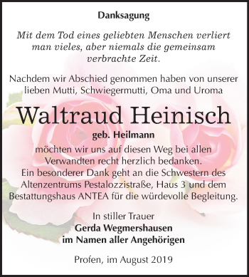Traueranzeige von Waltraud Heinisch von Super Sonntag Zeitz