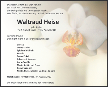 Traueranzeige von Waltraud Heise von Super Sonntag Sangerhausen