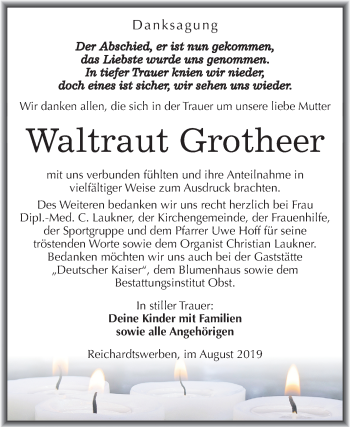Traueranzeige von Waltraut Grotheer von Mitteldeutsche Zeitung Weißenfels