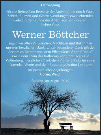 Traueranzeige von Werner Böttcher von Mitteldeutsche Zeitung Wittenberg