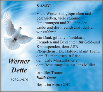 Traueranzeige von Werner Dette von Mitteldeutsche Zeitung Aschersleben