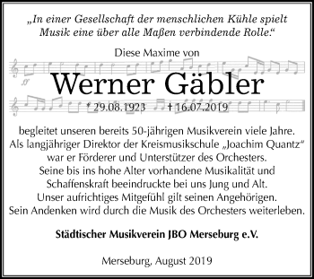 Traueranzeige von Werner Gäbler von Mitteldeutsche Zeitung Merseburg/Querfurt