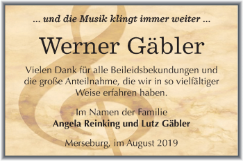 Traueranzeige von Werner Gäbler von Super Sonntag Merseburg/Querfurt