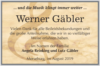 Traueranzeige von Werner Gäbler von Mitteldeutsche Zeitung Merseburg/Querfurt