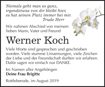 Traueranzeige von Werner Koch von Super Sonntag Sangerhausen