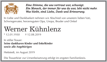 Traueranzeige von Werner Kühnlenz von Mitteldeutsche Zeitung Mansfelder Land