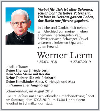 Traueranzeige von Werner Lerm von Super Sonntag Wittenberg