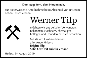 Traueranzeige von Werner Tilp von Mitteldeutsche Zeitung Mansfelder Land