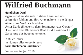 Traueranzeige von Wilfried Buchmann von Mitteldeutsche Zeitung Quedlinburg