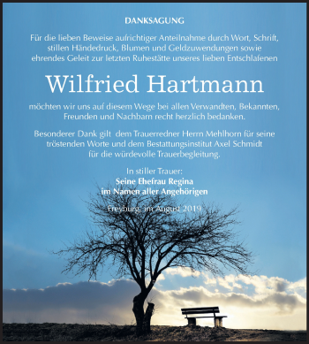 Traueranzeige von Wilfried Hartmann von Mitteldeutsche Zeitung Naumburg/Nebra