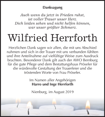 Traueranzeige von Wilfried Herrforth von Mitteldeutsche Zeitung Bernburg