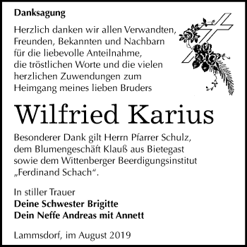 Traueranzeige von Wilfried Karius von Mitteldeutsche Zeitung Wittenberg