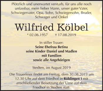 Traueranzeige von Wilfried Kölbel von Super Sonntag Mansfelder Land