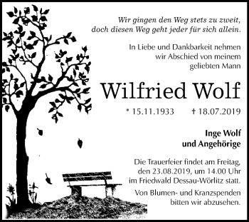 Traueranzeige von Wilfried Wolf von Super Sonntag Dessau-Roßlau