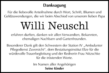 Traueranzeige von Willi Neuschl von Mitteldeutsche Zeitung Dessau-Roßlau