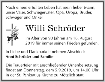 Traueranzeige von Willi Schröder von Mitteldeutsche Zeitung Halle/Saalkreis