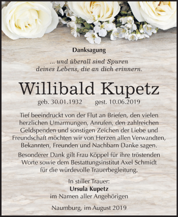 Traueranzeige von Willibald Kupetz von Wochenspiegel Naumburg/Nebra