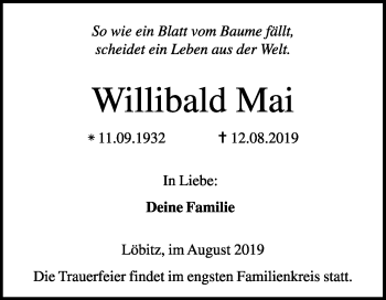 Traueranzeige von Willibald Mai von Mitteldeutsche Zeitung Naumburg/Nebra