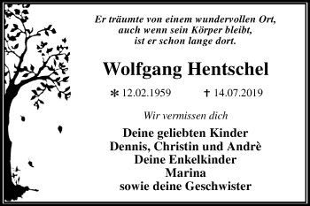 Traueranzeige von Wolfgang Hentschel von Mitteldeutsche Zeitung Dessau-Roßlau
