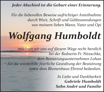 Traueranzeige von Wolfgang Humboldt von Mitteldeutsche Zeitung Bitterfeld