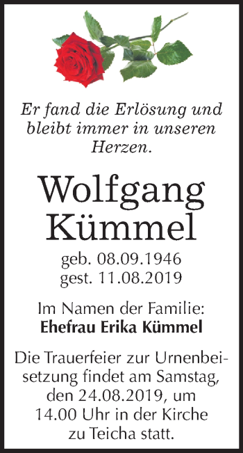 Traueranzeige von Wolfgang Kümmel von Mitteldeutsche Zeitung Halle/Saalkreis