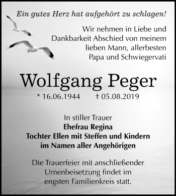 Traueranzeige von Wolfgang Peger von Mitteldeutsche Zeitung Bitterfeld
