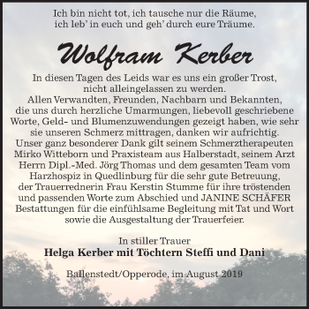 Traueranzeige von Wolfram Kerber von Mitteldeutsche Zeitung Quedlinburg