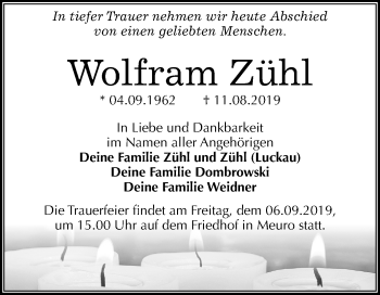 Traueranzeige von Wolfram Zühl von Mitteldeutsche Zeitung Wittenberg