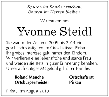 Traueranzeige von Yvonne Steidl von Super Sonntag Zeitz