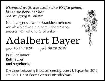 Traueranzeige von Adalbert Bayer von Mitteldeutsche Zeitung Halle/Saalkreis