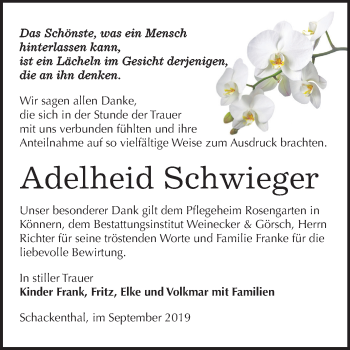 Traueranzeige von Adelheid Schwieger von Super Sonntag Aschersleben