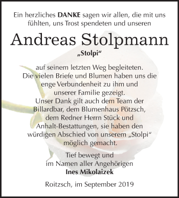 Traueranzeige von Andreas Stolpmann von Wochenspiegel Bitterfeld